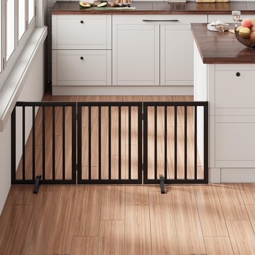 Black 18 55" Foldable Pet Gate for Stairs & Doorways (Bamboo Dog Gate Black / 3 Panel - 55 inches Wide)