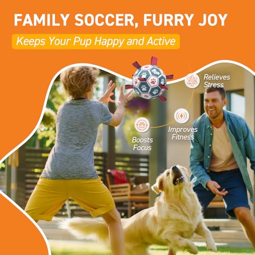 Dog Balls 6 Inch Dog Soccer Ball with Straps (Red-Blue / Medium Size 2 (6 Inch))