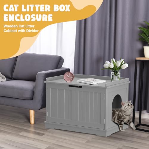Cat Litter Box Enclosure Cabinet (Gray)