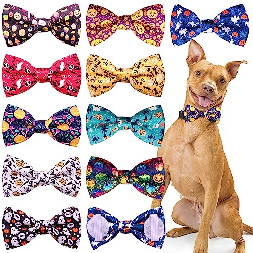 10 Pack Dog Bowties Halloween for Large Dogs Sliding Collar (M/L)