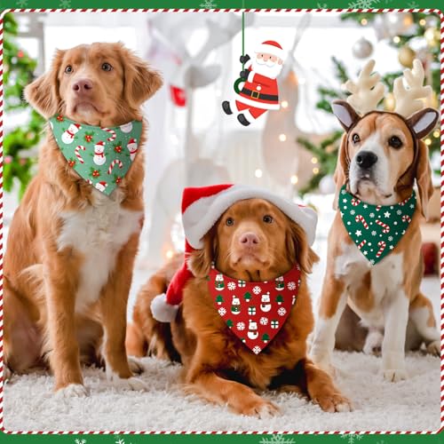 500 Pcs Christmas Bandanas for Dogs Xmas Bandanas Bulk with Santa Snowflake Candy Cane Patterns Soft Bibs Adjustable Triangle Doggie Scarf for Small Medium Large Pet 25.6 x 17.7 x 17.7 Inch (Christmas)