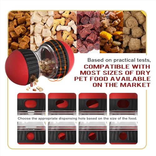 Dog Food Dispensing Puzzle Toy Adjustable Treat Dispenser Slow Feeder Pet Interactive Chase Toy Dog Enrichment Ball for Medium Large Dogs to Keep Them Busy (Red - Single - XL)