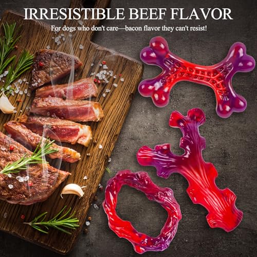 3 Pack Indestructible Dog Chew Bones for Aggressive Chewers (Red-3-Pack)