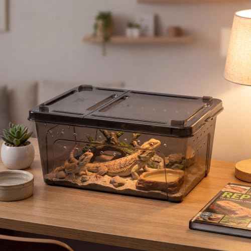 8 Pcs Reptile Breeding Box (Vent Strips / Black / 10.6 x 7.4 x 4.7 Inch)
