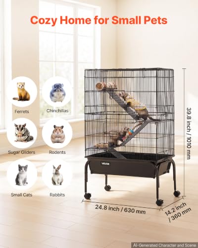 Metal Small Animal Cage 39.8" H 3 (24.8"L x 14.2"W x 39.8"H)