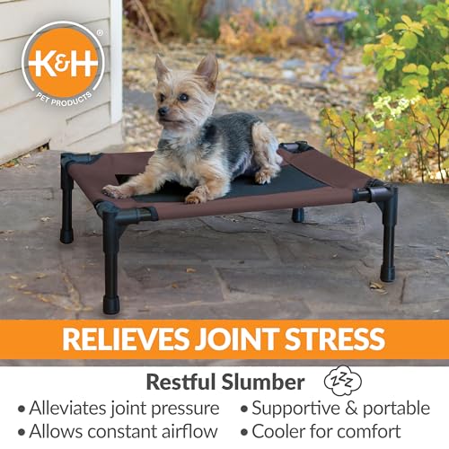 K&H Outdoor Elevated Dog Bed for Small Pets (Chocolate/Black Mesh / Small 22"L x 17"W)