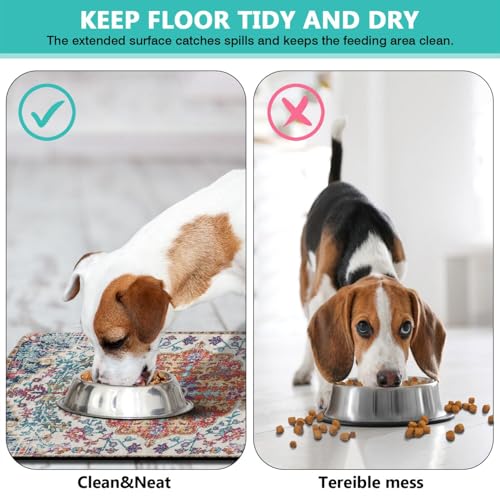 Pet Feeding Mat for Floors Waterproof Dog Mat for Food and Water Absorbent Quick Dry Non Slip mat for Cat Bowls (30"L x 17"W / Boho-2)