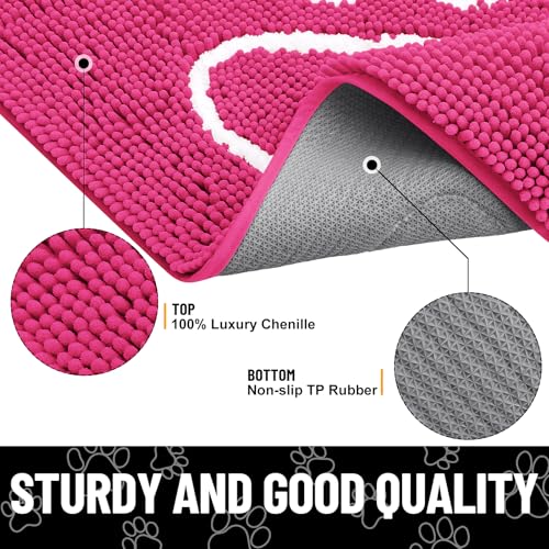 Dog Door Mat for Muddy Paws (30"X20" / Hot Pink and White)