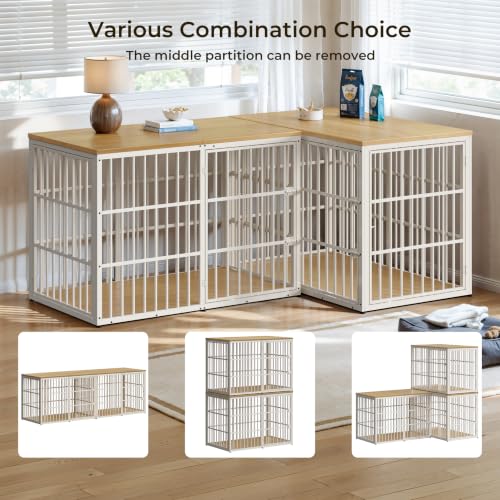 54'' XXXL Dog Crate Furniture with 3 Doors for Large Dogs (Natural Beech / 53.9"L x 31.9"W x 37.2"H)