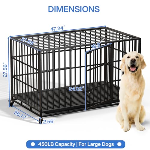 48 Inch Heavy Duty Dog Crate for Large Dogs (47.2"L x 28.4"W x 30.1"H / Black)