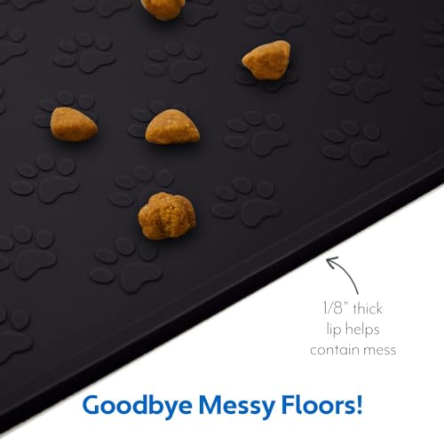 100% Waterproof Dog Food Mat (Black / 24"L x 16"W)