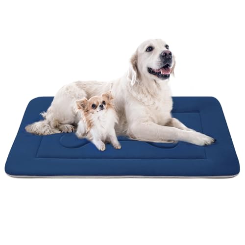 Extra Large Dog Bed Soft Dog Crate Pad Mat (48.0"L x 30.0"W x 1.2"Th / Dark Blue)