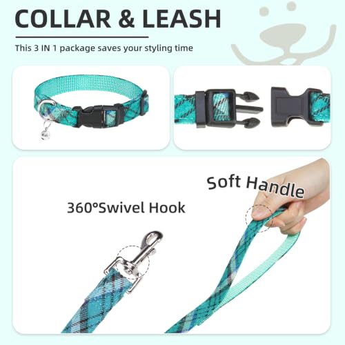 Dog Harness Collar and Leash Set No Pull for Small Medium Sized (Lake Green / L (CHEST 18"-20"))