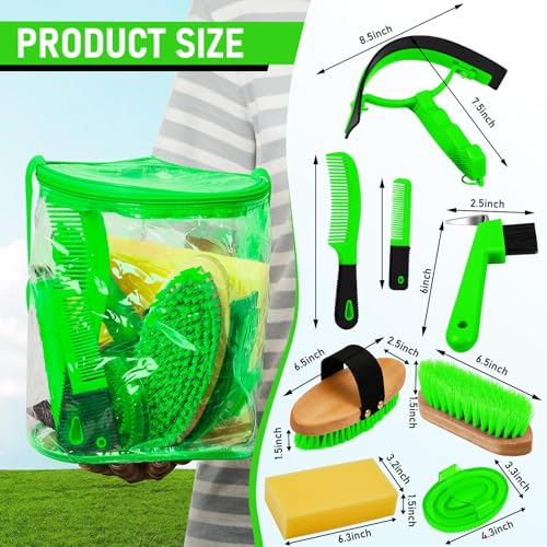 9 Pcs Horse Grooming Kit Tack Room Supplies (Cute / Green)