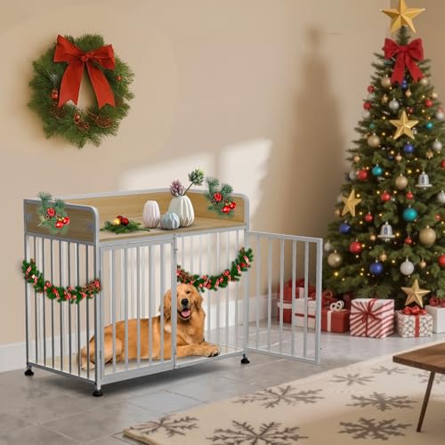Furniture Style Dog Crate (Nature Wood & White)