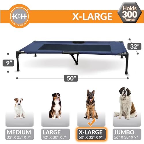 K&H Outdoor Elevated Dog Bed (Blue/Black Mesh / X-Large 50"L x 32"W)