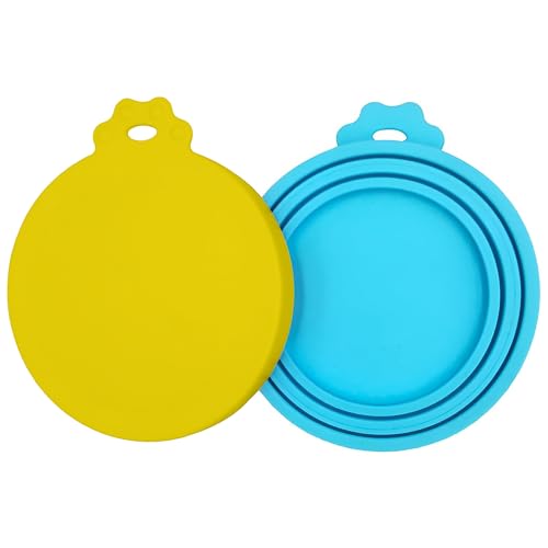 2 Pack Pet Food Cans Lids (Yellow/Blue)