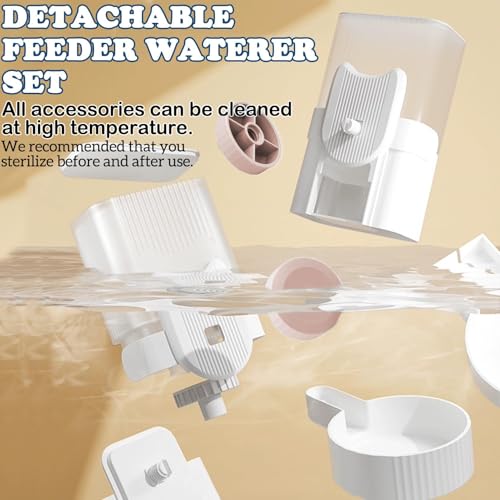 Rabbit Gravity Auto Feeder Set 35oz Hanging Automatic Food Water Dispenser Cage Automatic Feeder Set for Rabbit Chinchilla Guinea Pig Hedgehog Ferret Kitty Puppy (Pink)