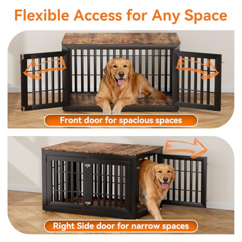 48" Heavy Duty Dog Crate Furniture for Large Dogs (47.2"L x 30.3"W x 31.9"H / Black+Brown)
