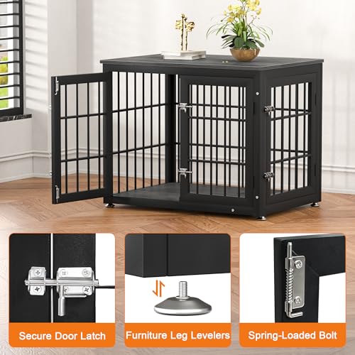 32" Heavy Duty Dog Crate Furniture for Small and Medium Dogs (Black + Gray / 32.7"L x 23.6"W x 26.2"H)