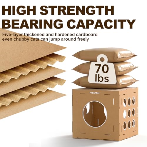 DIY Cat House with Scratcher Cardboard (Kraft Brown / 3 Boxes + 2 Roofs + 4 Scratchers)
