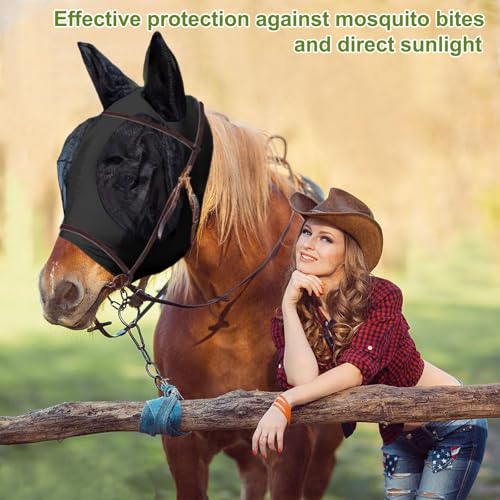 Horse Fly Mask with Ears (Black / Medium (for 13hh-15hh))