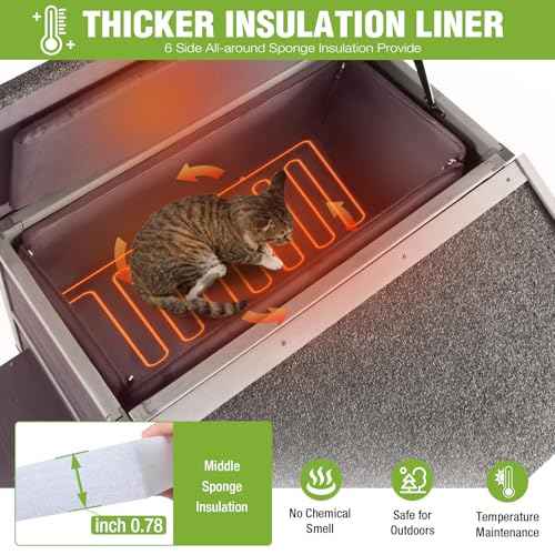 2 Story Heated Cat House Outdoor Insulated Cat House Weatherproof Feral Cat Shelter with Safe Heating Pad