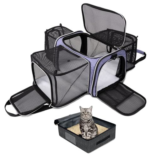 Expandable Cat Carrier with Travel Litter Box (Purple / Cat Travel Litter Box)
