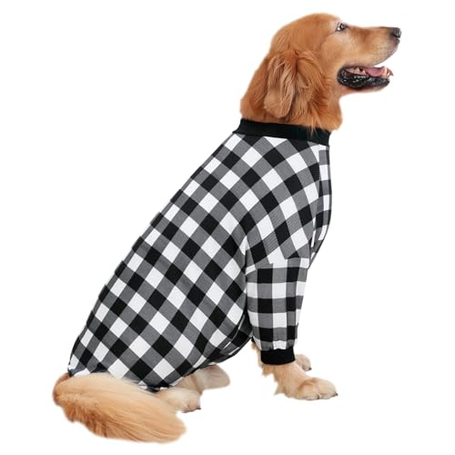 Dog Pajamas One Piece Light Comfy Pjs Pet Costume M (Medium / Black & White Buffalo Plaid)