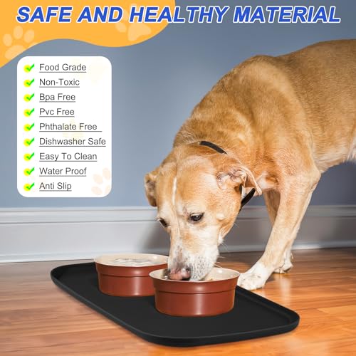 Waterproof Silicone Pet Food Mat with Raised Edge for Dog & Cat (Black / 19"L x 12"W)