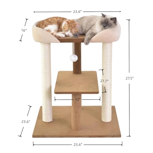 Modern Wooden Cat Tree Tower with Extra Large Platform (D)