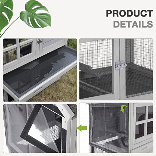 Rabbit Hutch Hamster Cage Guinea Pig Cage Bunny Cage Removable Wire Mesh PVC Curtain 4 Metal Wheels 2 Pull