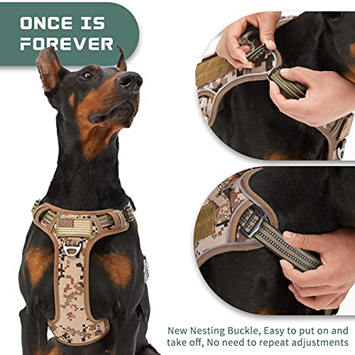 Tactical Dog Harness for Large Dogs No Pull (Desert Camo / L(Neck:19-25", Chest:21-35"))