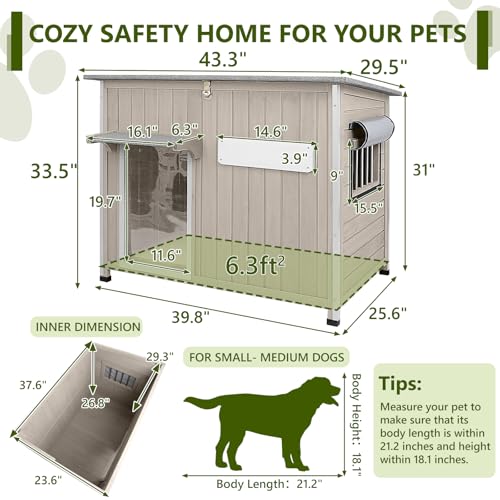 43.3" L XL Outdoor Wooden Dog House for Medium to Large Dogs