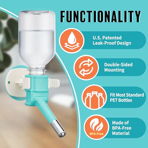 Patented No Drip Water Bottle (C528 Aqua / Rabbits-Chinchillas-Toy Dogs-10.2 fl.oz)