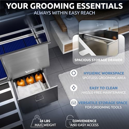 Professional Dog Washing Station 304 Stainless Steel Pet Wash Sink (Silver, Left Ramp, 1 Drawer / 40 Inches)