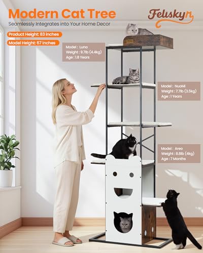 Wood Modern Cat Tree Tower (84 inch / Rustic Brown1)