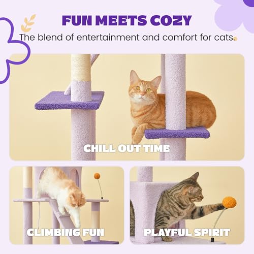 Flower Cat Tree for Indoor Cats (63.8 in / Purple)
