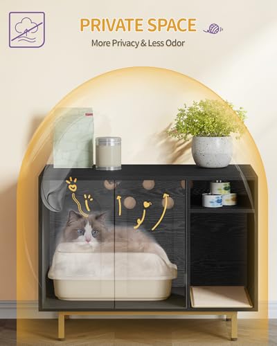 Cat Litter Box Enclosure (Black and Gold / 31.4"L x 19.6"W x 24"H)
