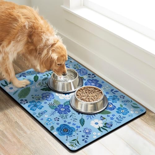 Dog Food Mats for Floors (Blue / 20"L x 12"W)