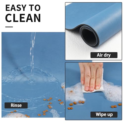 Dog Food Mat Absorbent Cat Mat for Food and Water (Paw Blue / 19"L x 12"W)
