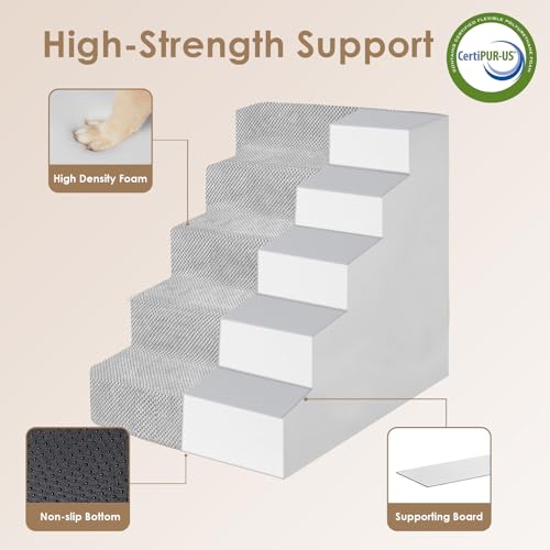 Dog Stairs for High Bed 25" H (Light Grey / Extra Wide 17.7" x 35" x 25")
