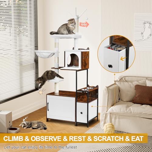 Cat Tree with Litter Box Enclosure (Dark Brown)