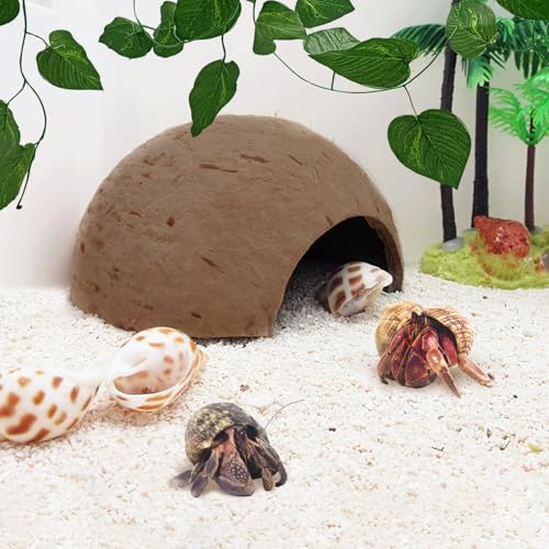 7 Pcs Reptile Hideouts Natural Coconut Shells Hut Leopard Gecko Tank Accessories for Aquarium Fish Hermit Crab Hide Cave Small Snake Tarantulas Lizard Chameleon (6 Pack Smooth)