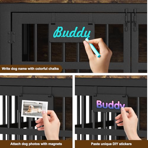 42"/41"/33" Dog Crate Furniture with Name Tag, XL Heavy Duty Dog Kennel Indoor for Large and Medium Dogs, Double-Doors Sturdy Dog Cage for Anxiety Dog, Decorate House as TV Stand (42.1"L x 29.3"W x 31.2"H / Brown)