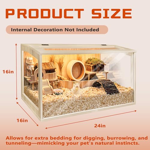 Hamster Cage Chewproof Wooden 24 Inch Guinea Pig Cages Mice and Rat Habitat Openable Top with Acrylic Sheets Solid Built (24"L x 16"W x 16"H)