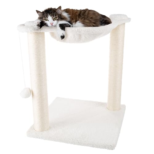 19 Inch Cat Scratching Post with Hammock ? Sisal Fabric and Carpet Small Cat Tree (White)