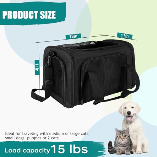 Dog Cat Carrier Pet Carriers for Small Medium Large Cats Dogs Carrier Soft Sided Small Puppy Dog Carrier Portable Foldable Airline Approved Dog Cat Travel Carrier Black Medium (18.0"L x 11.0"W x 11.0"H / Black)
