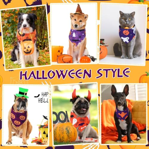 200 Pcs Halloween Dog Bandanas Bulk (Black, Orange, Purple / Halloween)