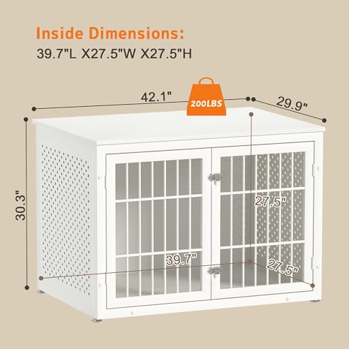 42" Heavy Duty Dog Crate Furniture for Large and Medium Dogs (42.1"L x 30.0"W x 30.2"H / White)